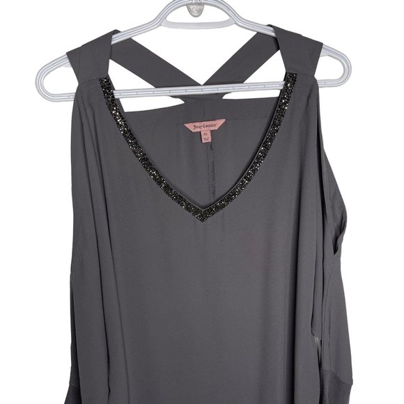 Juicy Couture Beaded Cold Shoulder Top Gray Long Sleeve Club Date Night XL - Picture 7 of 9
